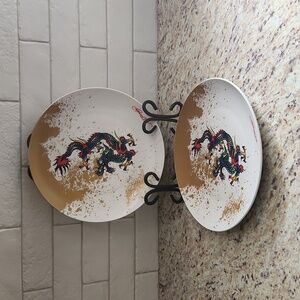 Vintage Ed Hardy Dragon Dinner Plates